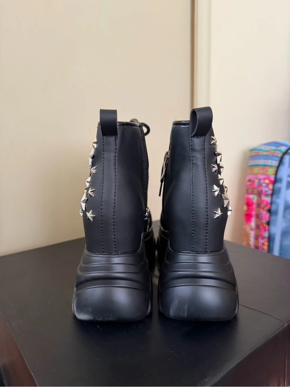 Dolls Kill Black Star-Studded Platform Lace-Up Boots